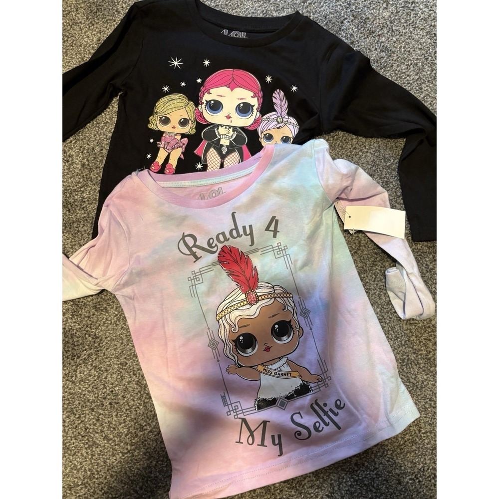 LOL Surprise Girls 2-Pack Long Sleeve T-Shirts Cute Black & Purple XS4/5‎